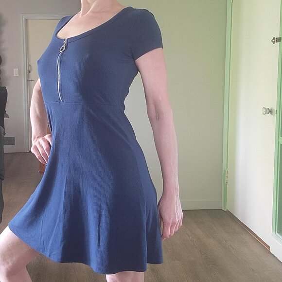 Guilty | Blue Zip Mini Dress | Womens M | Casual Silver Hardware - Picture 1 of 9